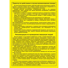 Плакат "Памятка по действиям в случае возникновения пожара. Рекомендации по проведению эвакуации людей" (Бумага самоклеящаяся, 1 л.)